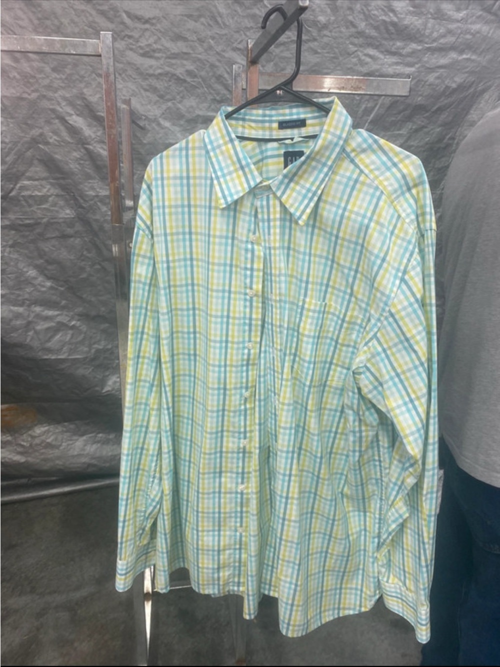 GAP Men's Plaid Button-Down Shirt - Light Blue & Yellow